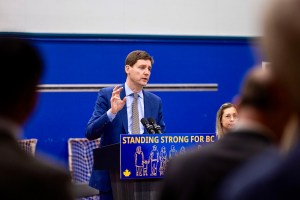 B.C. Premier David Eby in Langford on Wednesday, Oct. 1, 2025.